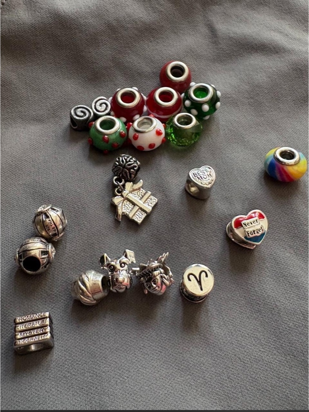 Pandora Style Silver Charms & Murano Glass Charm Bracelet Jewelry Bundle